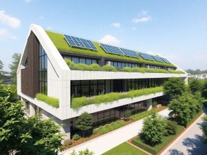 Design arhitectural modern, sustenabilitate, verde, inovație.