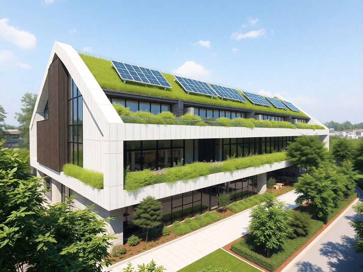 Design arhitectural modern, sustenabilitate, verde, inovație.