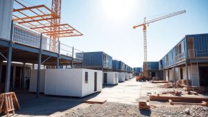 Construcții moderne asamblate rapid pe șantier.