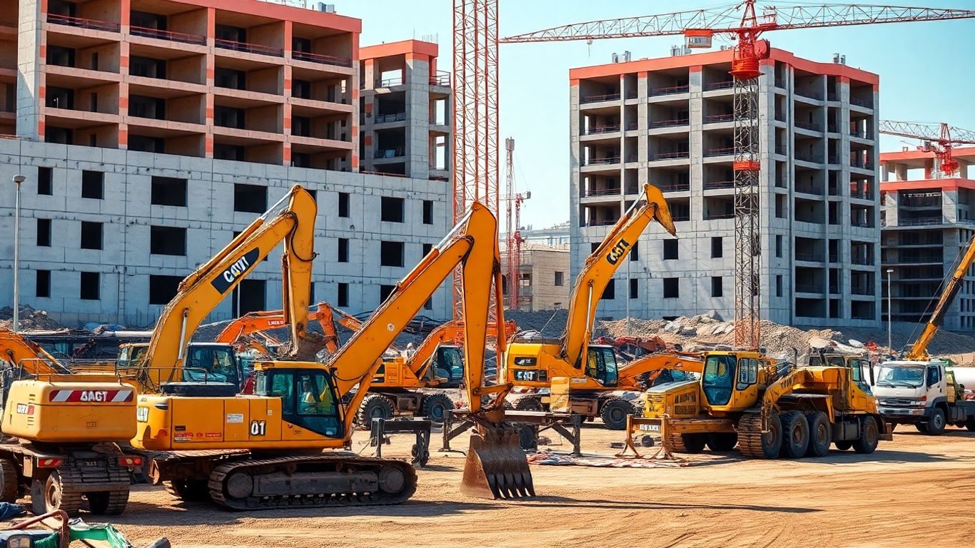 Utilaje de construcții pe un șantier modern.