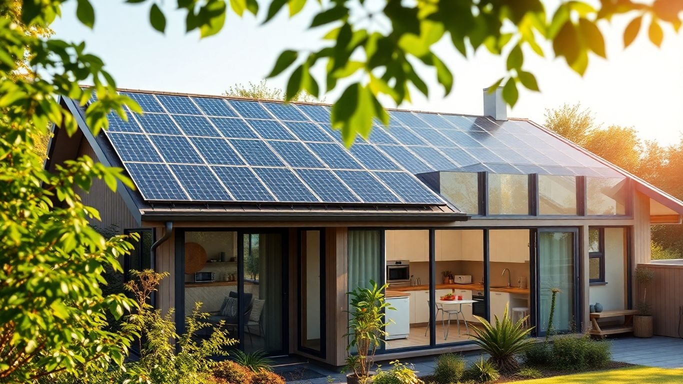 Casă modernă cu panouri solare și electrocasnice inteligente