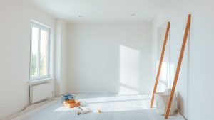 Casă în renovare cu unelte și materiale de construcție.